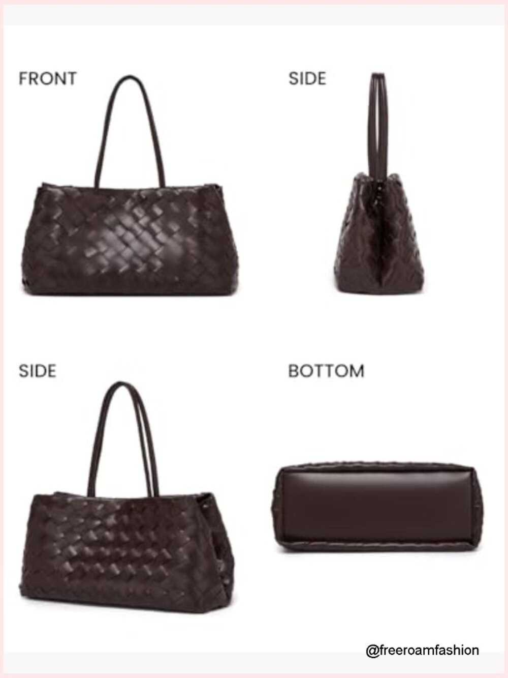 Vegan Leather Woven Tote Bag with Magnetic Snap Closure for Work Travel - Picture 6 of 6